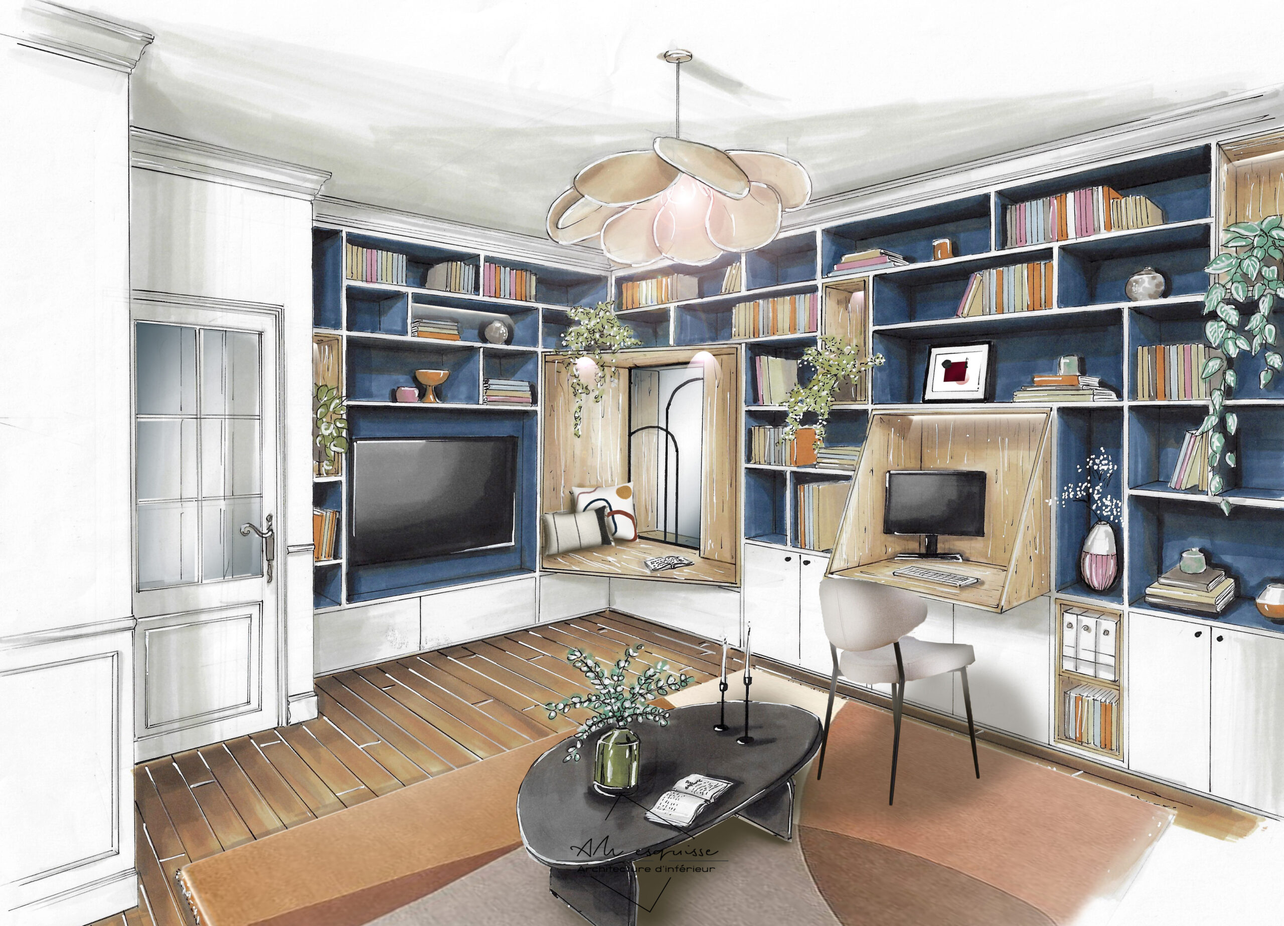 projet 1938 architecture intérieur dessin bibliothèque 1