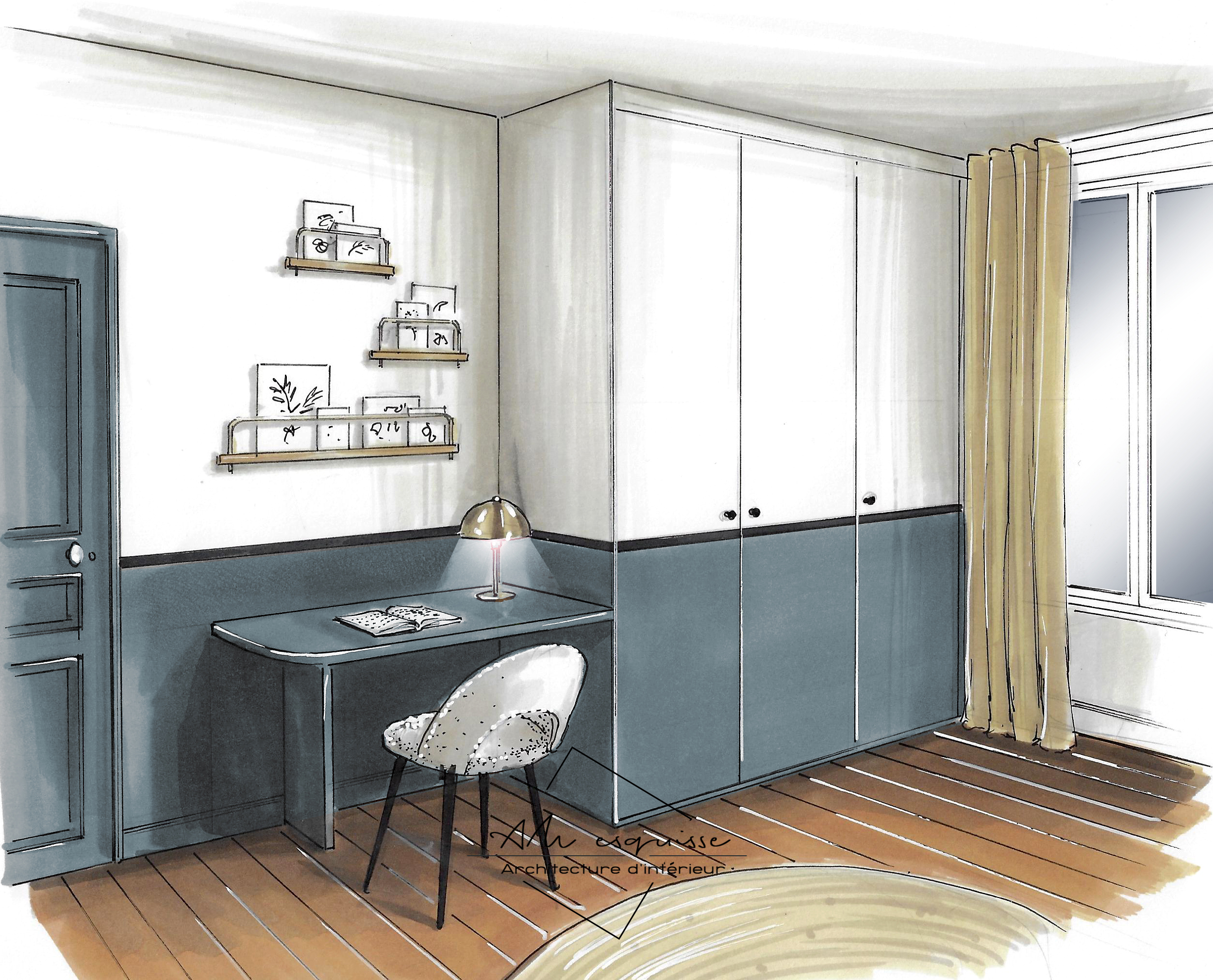 projet 1938 architecture intérieur dessin chambre amis