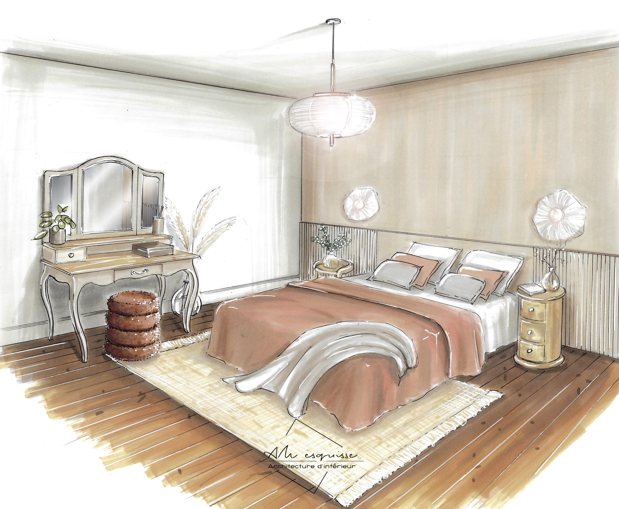 projet 1938 architecture intérieur dessin chambre parentale