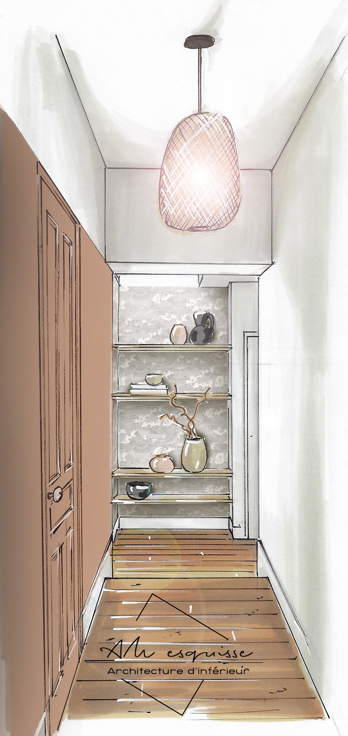 projet 1938 architecture intérieur dessin couloir