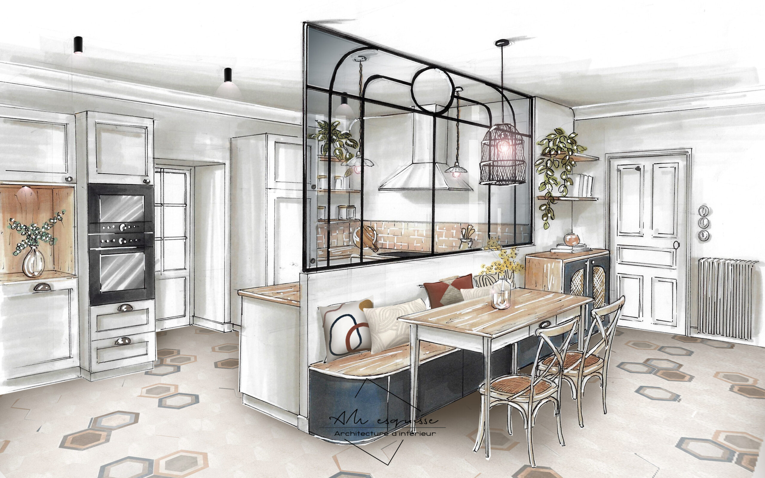 projet 1938 architecture intérieur dessin cuisine