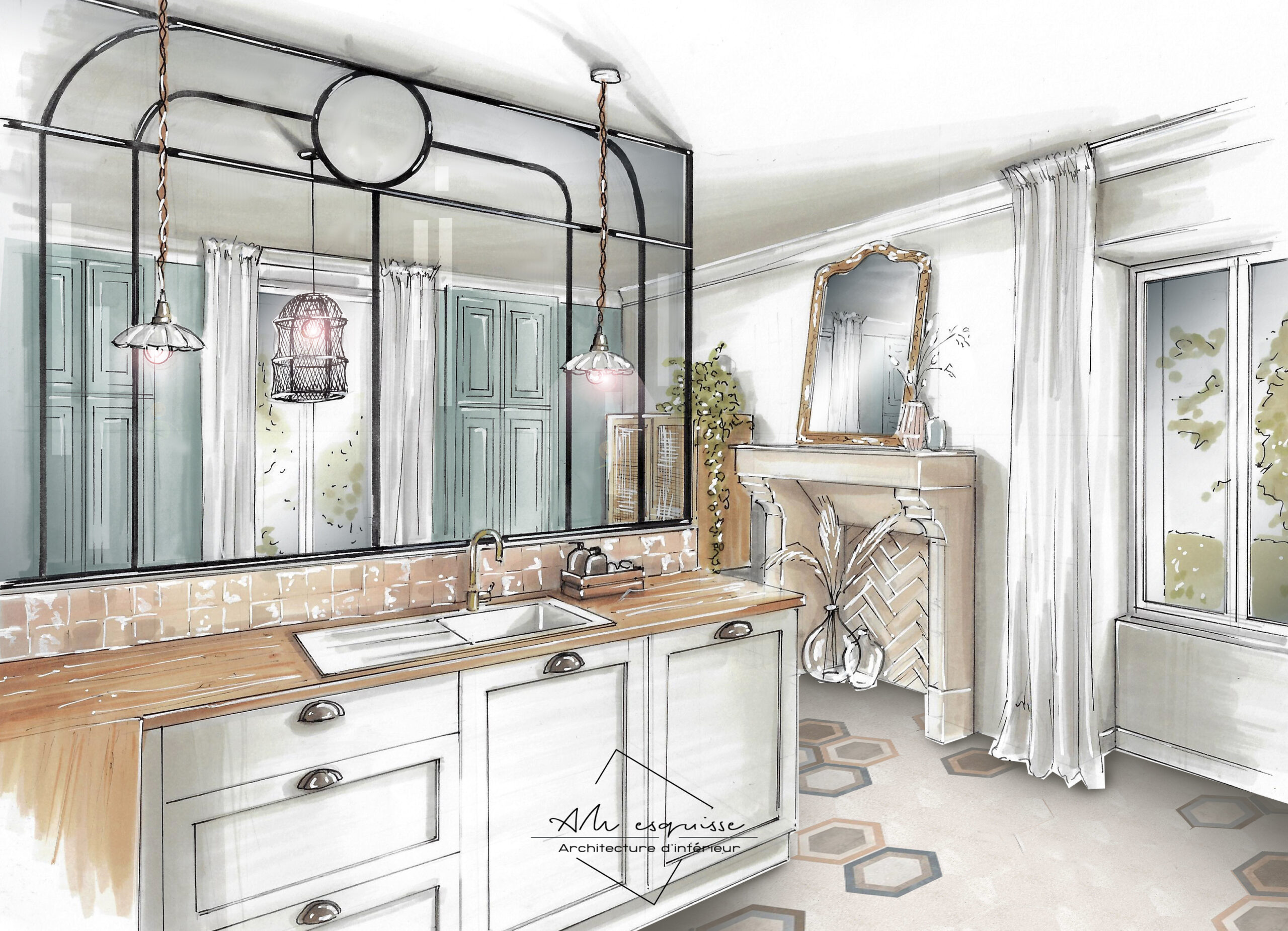 projet 1938 architecture intérieur dessin cuisine