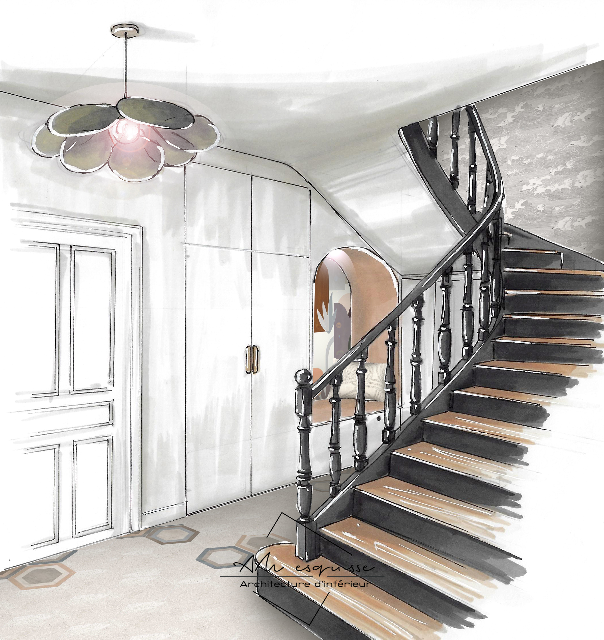 projet 1938 architecture intérieur dessin entrée