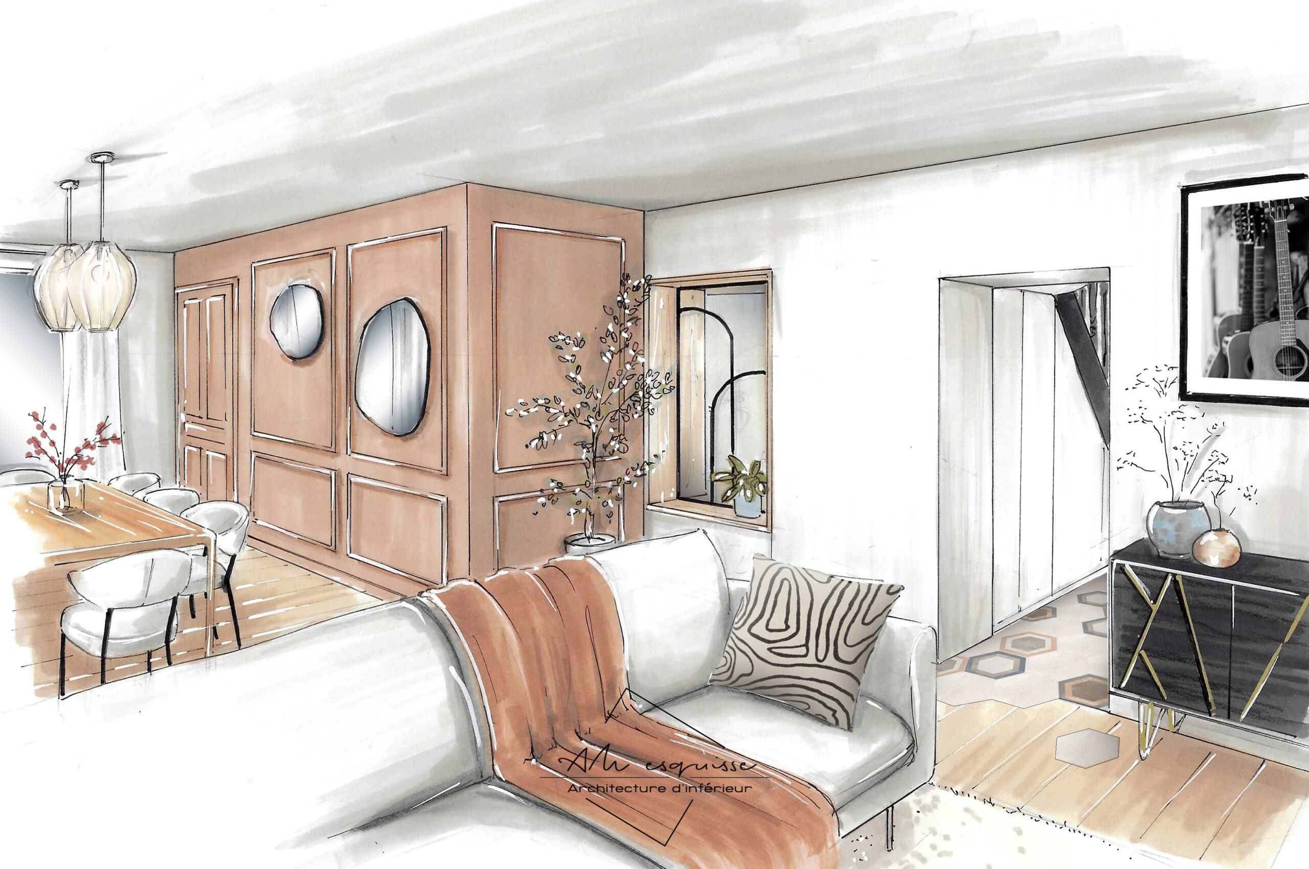 projet 1938 architecture intérieur dessin salon