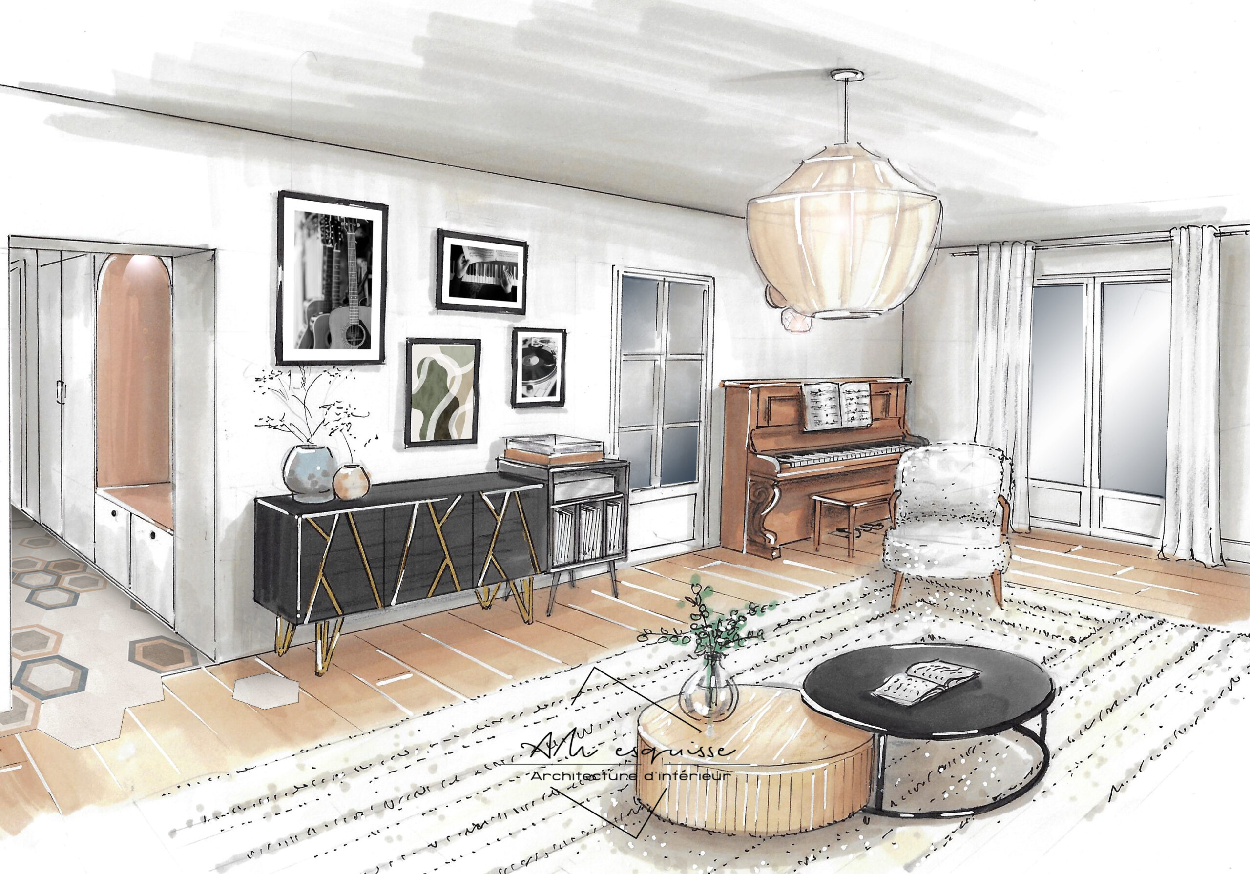 projet 1938 architecture intérieur dessin salon