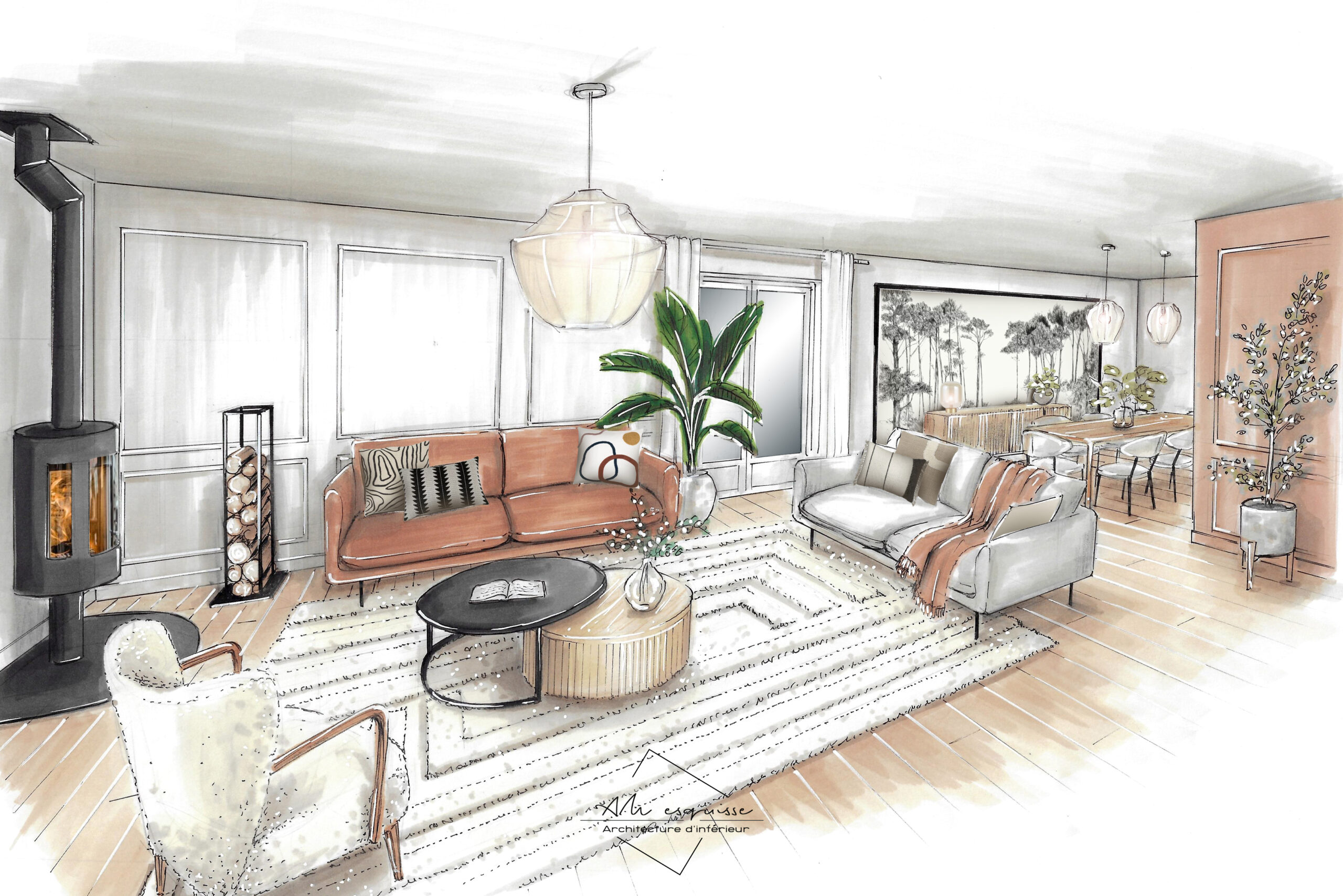 projet 1938 architecture intérieur dessin salon