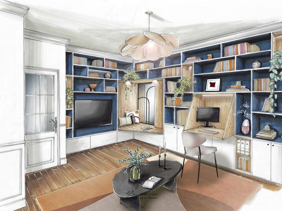 projet 1938 architecture intérieur dessin bibliothèque 1